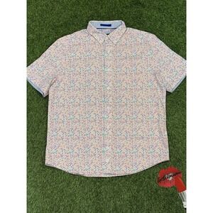Johnston & Murphy Shirt Mens Medium Geometric Print Colorful Button Up All‎ Over